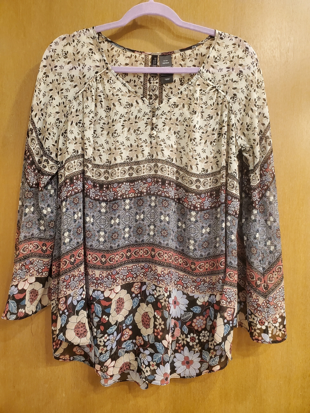 Bisou Bisou Cream Multi Floral Border Peasant Tunic